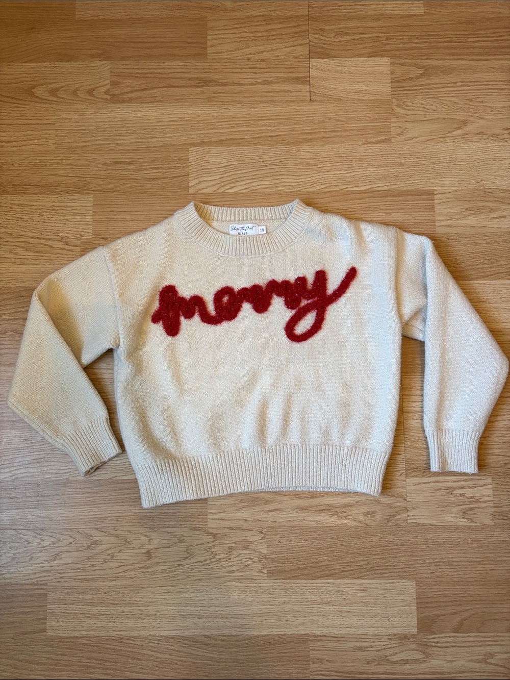 Girls' Cream 'Merry' Knit Sweater with Red Script - Kids